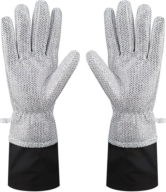 Wire Dishwashing Gloves，Multipurpose Non-Scratch Scrubbing Waterproof Anti-Hot & Oil-Resistance Kitchen Cleaning Gloves