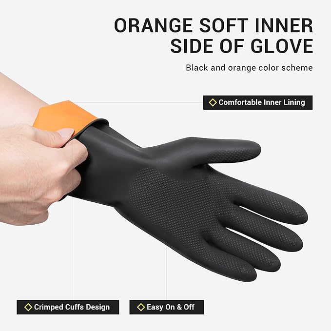 ThxToms 3 Pairs Dishwashing Gloves, Reusable Latex Cleaning Gloves for Housework Kitchen Bathroom, Durable Flexible & Anti-slip, Smooth Lining, Easy On & Off, Small, Black