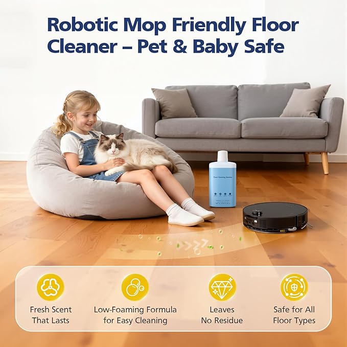 Floor Cleaning Solution Compatible with Roborock Robot Vacuums & Wet Dry Vacuums, Deep Cleaning Formula for Hardwood, Tile & Laminate Floors, Gentle and Powerful, 1L (33.8 fl oz)