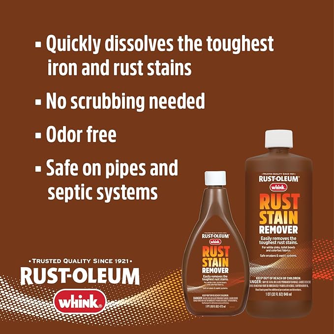 Rust-Oleum Whink Rust Stain Remover | Heavy-Duty Iron Stain Remover for White Toilets & Sinks, Colorfast Fabric & Carpets | 32 oz