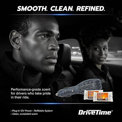 Drive Time Power Fresh Refillable Car Air Freshener – 12V Plug-In Reusable Car Scents Air Enhancer with Long-Lasting Scent Up to 30 Days – Includes 4 Scent Bars – Compact Design - Silver