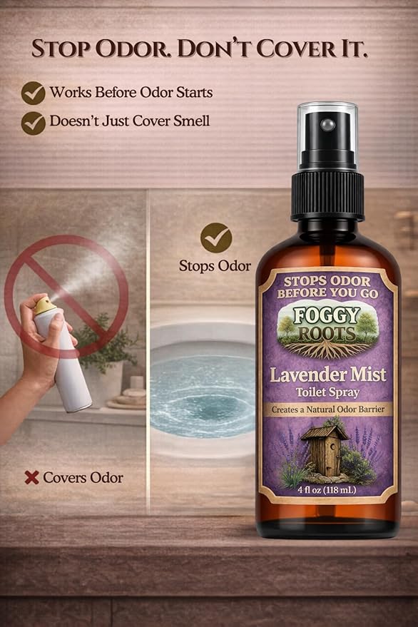 Lavender Pre-Poop Toilet Spray – Stops Odor Before It Starts, Bathroom Odor Eliminator for Toilet, 4 oz (200+ Uses) Travel, Home & Work