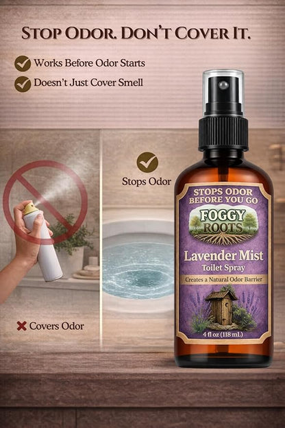 Lavender Pre-Poop Toilet Spray – Stops Odor Before It Starts, Bathroom Odor Eliminator for Toilet, 4 oz (200+ Uses) Travel, Home & Work