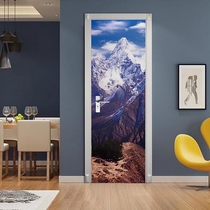 A.Monamour 3D Door Stickers for Interior Doors AMA Dablam in The Everest Region of The Nepal Himalaya Mountain Range Vinyl Waterproof Self Adhesive Door Mural Decals for Bedroom Bathroom 77x200cm