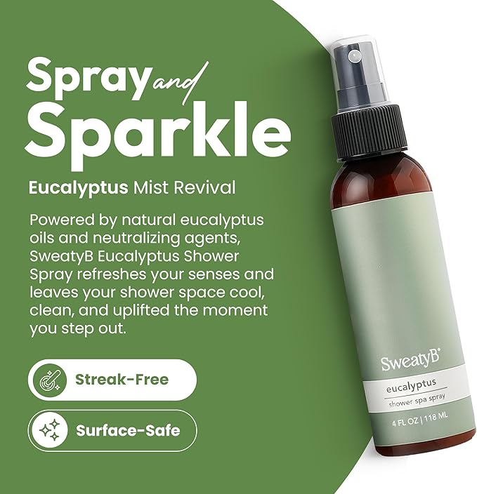 SweatyB® Eucalyptus Shower Spray – 100% Pure Eucalyptus Essential Oil Shower Mist for Sauna & Steam Room – Natural Aromatherapy for Stress & Sinus Relief – Vegan – Made in USA – 4 oz