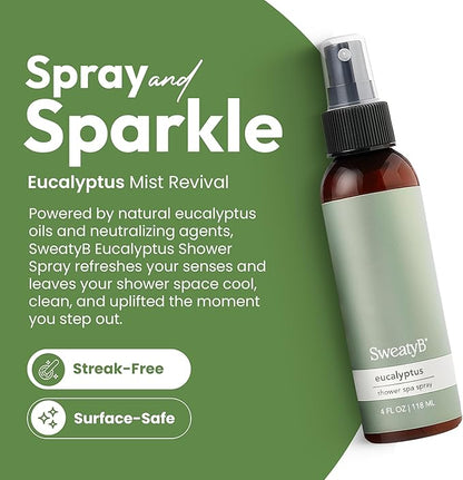 SweatyB® Eucalyptus Shower Spray – 100% Pure Eucalyptus Essential Oil Shower Mist for Sauna & Steam Room – Natural Aromatherapy for Stress & Sinus Relief – Vegan – Made in USA – 4 oz