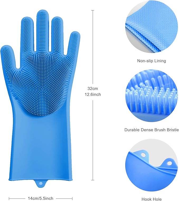 Angel Wings Magic Dish Washing Gloves with Scrubber, Silicone Reusable Cleaning Gloves, Heat-proof Household Scrubber Gloves