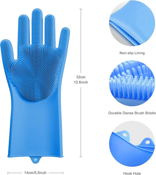Angel Wings Magic Dish Washing Gloves with Scrubber, Silicone Reusable Cleaning Gloves, Heat-proof Household Scrubber Gloves