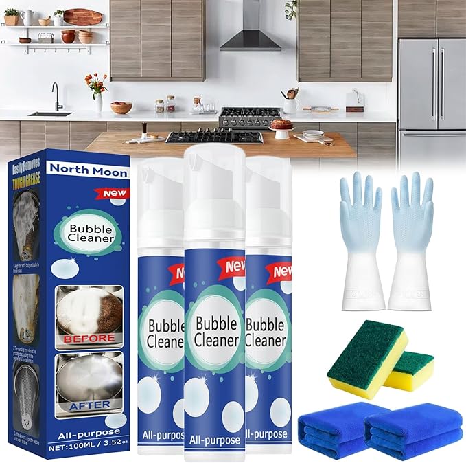 Highly Effective Oil Breakdown Foaming Spray, Bubble Cleaner Foam Spray, All-Purpose Rinse-Free Cleaning Spray for Kitchen, Oven, Stove, Grill (3Pcs-100ml)
