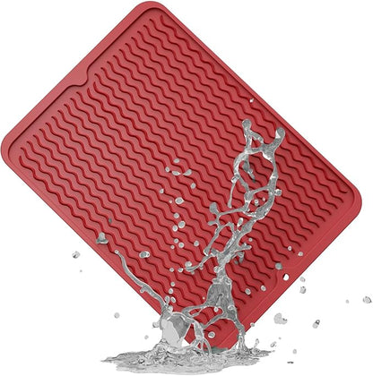 ZLR Silicone Dish Drying Mat & Heat Resistant Trivet (12" x 16") - Waterproof Counter Protector for Air Fryer, Coffee Maker - Non-Slip, BPA Free Kitchen Pad, Easy Clean Dishwasher Safe (Lava Red)