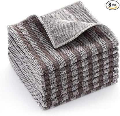 8 Pack Stainless Steel Cleaning Cloth, Double-Sided Microfiber Stainless Steel Cleaner for Kitchen Stovetop, Multi-Purpose Non-Scratch Cleaning Towel, Stripe Pattern, 12 x 12 Inches