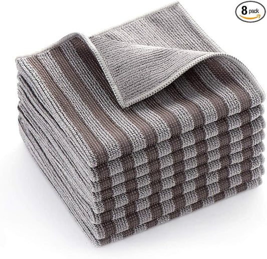 8 Pack Stainless Steel Cleaning Cloth, Double-Sided Microfiber Stainless Steel Cleaner for Kitchen Stovetop, Multi-Purpose Non-Scratch Cleaning Towel, Stripe Pattern, 12 x 12 Inches