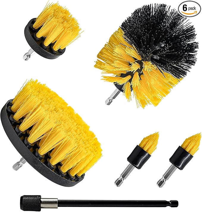 6PCS Drill Brush Attachment Set, 1/4in Power Scrubber Cleaning Brushes with Extended Rod, All Purpose Drill Activated Brushes Cleaning Kit for Car Detailing Carpet Floor Tub