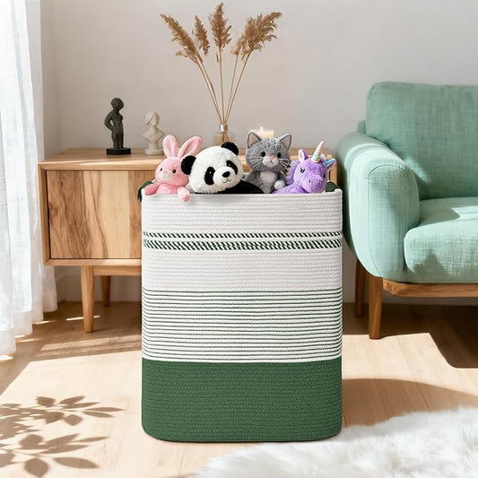 Laundry Hamper, 85L Tall Laundry Basket with Leather Handles, Rectangle Large Clothes Hamper for Organizing, Cotton Woven Laundry Baskets Storage Hampers for Bedroom, Nursery, Living Room