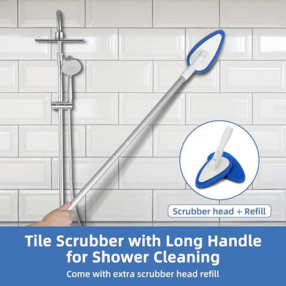 Qaestfy Shower Bathtub Tub and Tile Scrubber Brush with 51'' Adjustable Long Handle Cleaning Brushes Lock in Place Scrub Brush Head for Bathroom Wall Floor Scrubbing Model QAE008