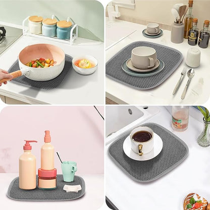 GeeRic Microfiber Dish Drying Mat, Super Absorbent Kitchen Dish Drying Pad for Mother's Day, Reversible Gift Mats for Countertop, 7 * 7 inch Gray