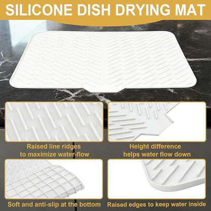 Silicone Dish Drying Mat 23x17 Multiple Usage,Easy clean,Eco-friendly,Heat-resistant Silicone Mat Dish Drying Mats For Kitchen Counter or Sink,Refrigerator or Drawer liner White 23inchx17inch