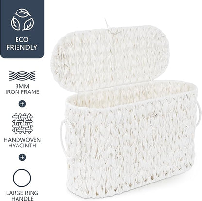 Toilet Paper Basket,Wicker Toilet Paper Storage with Lid,Decorative Boho Wicker Basket for Bathroom,Free Standing-Cream White