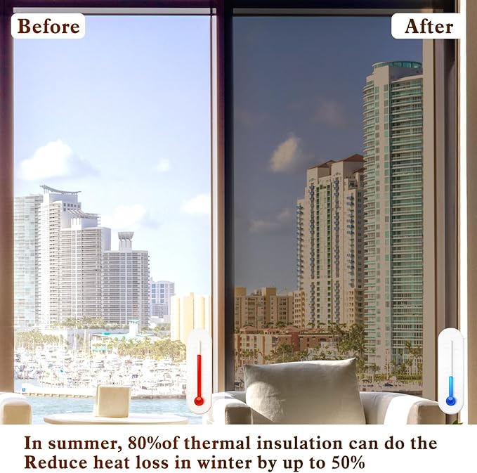 Filmgoo Window Privacy Film One Way Daytime Mirror Tint Treatments UV Heat Control Vinyl Stickers Sun Block Glass Paper Door Covering Reflective 23.6 Inch x 6.5 Feet Brown