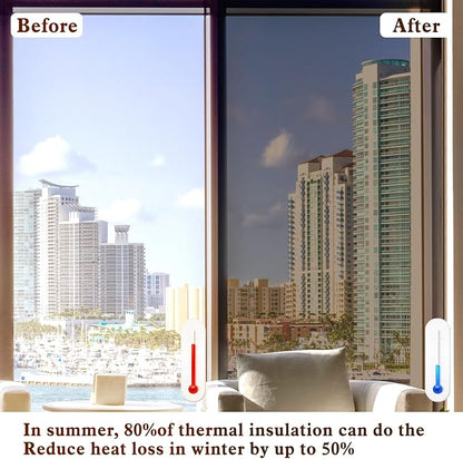 Window Privacy Film One Way Daytime Mirror Tint Treatments UV Heat Control Vinyl Stickers Sun Block Glass Paper Door Covering Reflective 23.6 Inch x 13.1 Feet Brown Silver