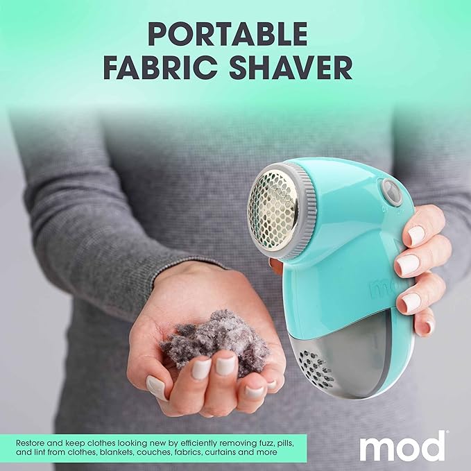 MOD 2 Pack Portable Fabric Shaver and Lint Remover, Reusable Pet Hair Remover, Lint Roller for Clothes, Sweater Shaver, Couch, Blankets with Detachable Lint Collector Tank, Battery Operated, Grey