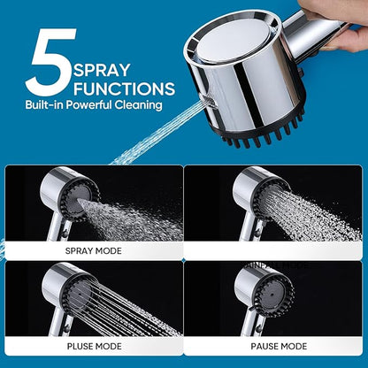 Cobbe Ion Drops Filtered Shower Head with Handheld, 4+1 Spray Mode Showerhead with Filters, Built-in Power Wash for Hard Water - Remove Chlorine - Reduces Dry Itchy Skin, Chrome