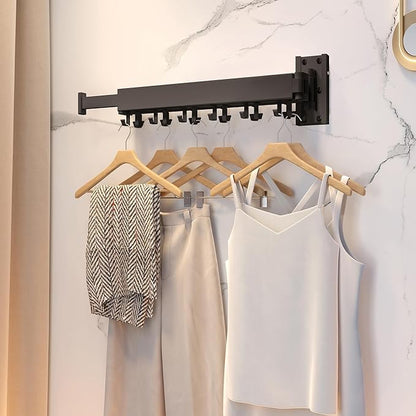 Clothes Drying Rack for Laundry,Wall Mounted Clothes Hanger Rack,Folding,Retractable,Collapsible(J Shape Hooks)