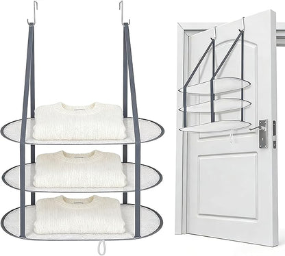 Sweater Drying Rack Hanging on Door Dryer Flat Portable Collapsible Mesh Large Laundry Clothes Drying Rack Room Organization 3 Tier