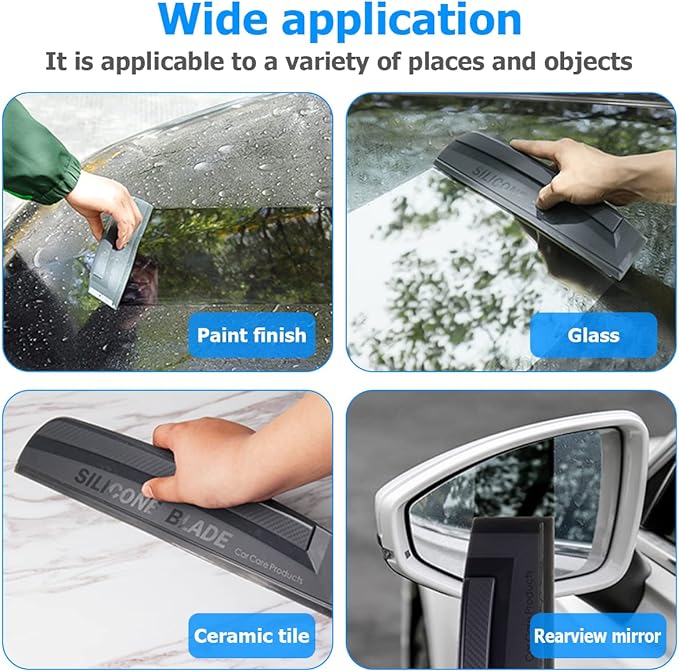 Car Window Squeegee, Soft Silicone Blade for Cleaning Water, Professional One-Piece Auto Glass Water Wiper, 11.8 Inches Water Scraper Cleaner for Shower Doors Mirror, Home Drying Use