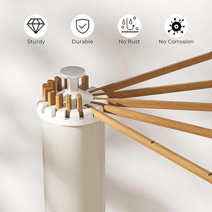 SUNOUTLY Tripod Clothes Drying Rack, Garment Rack Portable and Foldable Space Saving Laundry Drying Rack - Dryer Rack Clothing Floor Folding Balcony Bedroom Household (Beige(Wood), 16 rods)
