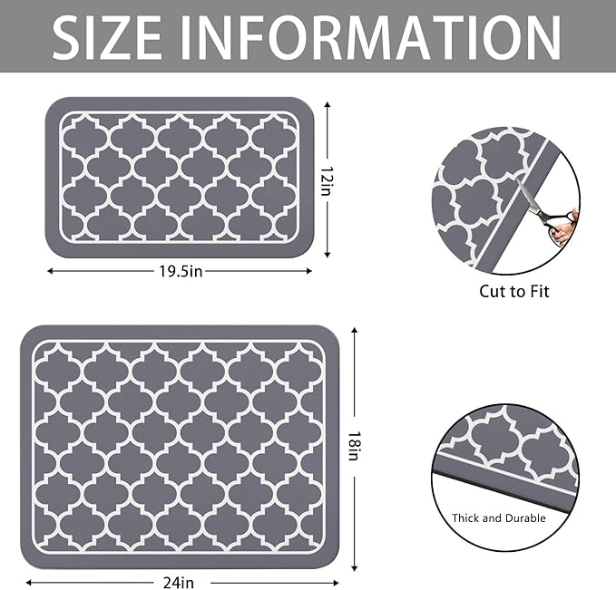 Dish Drying Mat for Kitchen Counter 2 Pack with Non-Slip Rubber Backing - Heat-Resistant Absorbent Coffee Bar Mat, Dish Rack Mat, Gray Texture Dish Drying Mats 18x24+19.5x12 inch