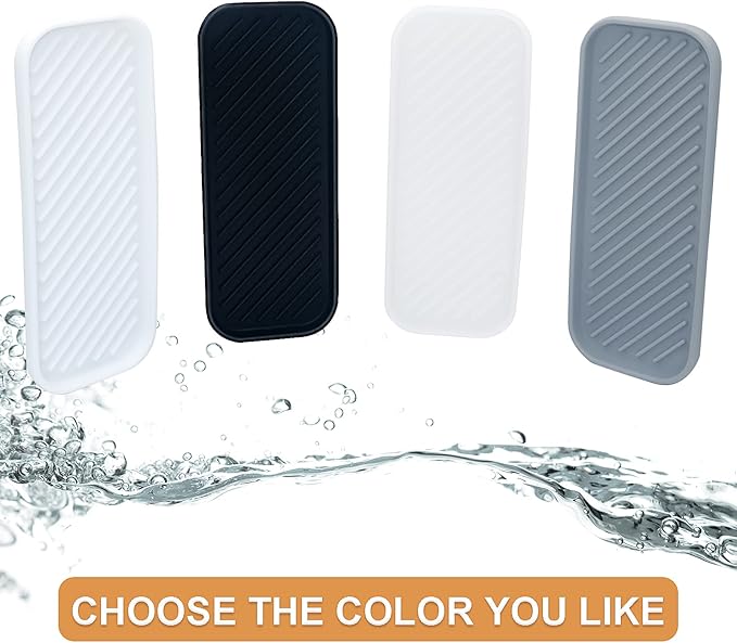 Silicone Organizer Tray, Soap and Sponge Holder for Kitchen Sink, Bathroom - Storage Tray for Dish Brush, Soap Dispenser, Dishwashing Accessories- 2 Pack (Black)