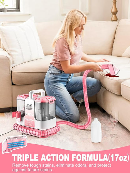 Upholstery Cleaner Machine, 16Kpa Portable Carpet & Upholstery Spot Cleaner Machine, Deep Stain Cleaning for Carpet, Pets, Stairs, Car Seat, Couch, with 5 Cleaning Tools and Cleaning Solutions