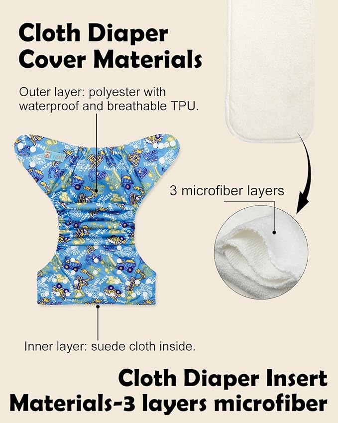 ALVABABY Baby Cloth Diapers 6 Pack with 12 Inserts Cloth Diaper Covers Adjustable Washable Reusable for Baby Girls and Boys