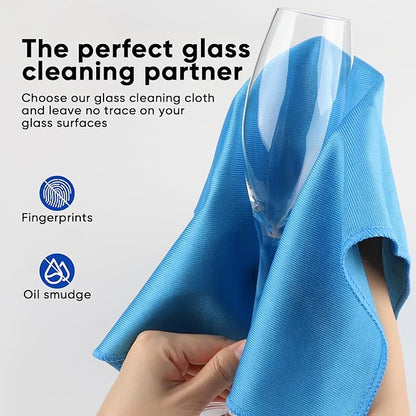 HOMEXCEL Microfiber Glass Cleaning Cloths 6 PK, Lint Free Streak Free, Reusable Microfiber Magic Cleaning Cloth for Cleaning Windows, Glasses, Mirrors, Screens, Stainless Steel, and More, Blue-14”×16”