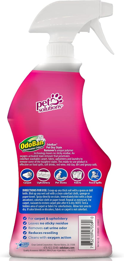 OdoBan Pet Solutions Oxy Stain Remover, Pet Stain Eliminator, Made in the USA, 12-Pack, 32 Ounce Spray Each