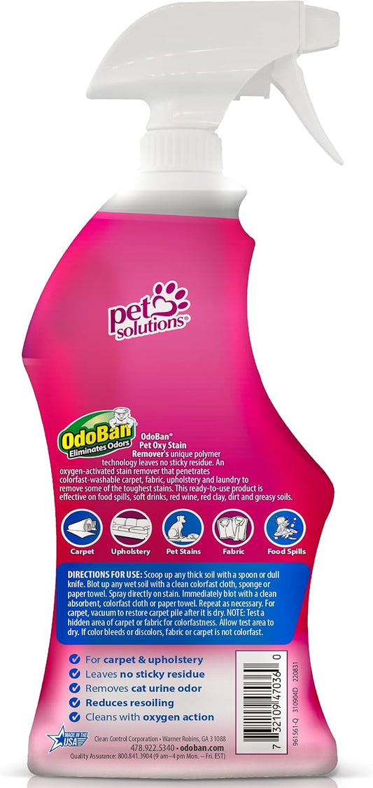 OdoBan Pet Solutions Oxy Stain Remover, Pet Stain Eliminator, Made in the USA, 8-Pack, 32 Ounce Spray Each