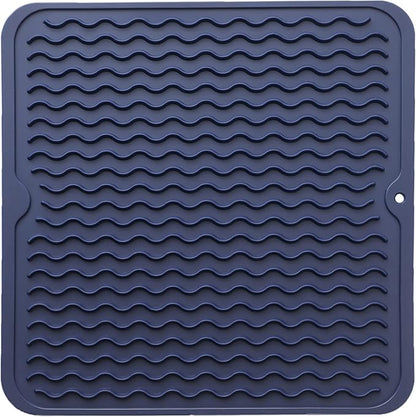 MicoYang Silicone Dish Drying Mat for Multiple Usage,Easy clean,Eco-friendly,Heat-resistant Silicone Mat for Kitchen Counter or Sink,Refrigerator or Drawer liner Navy Blue M 12 inches x 12 inches