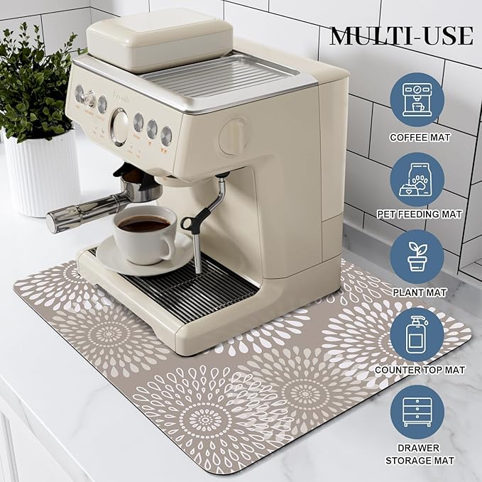 LuxStep Dish Drying Mat Super Absorbent Kitchen Counter Mat Rubber Backing Draining Mat Easy to Clean Kitchen Accessories Dish Rack Pad for Dishes, Utensils, Countertops, Sinks 15" x 18" Khaki