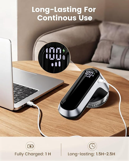 coldSky Fabric Shaver, Rechargeable Lint Shaver with Digital Display, Portable Sweater Defuzzer with 3 Speeds, 6 Leaf Blades and Safety Lock, Electric lint Remover for Clothes, Sweater (Silver)