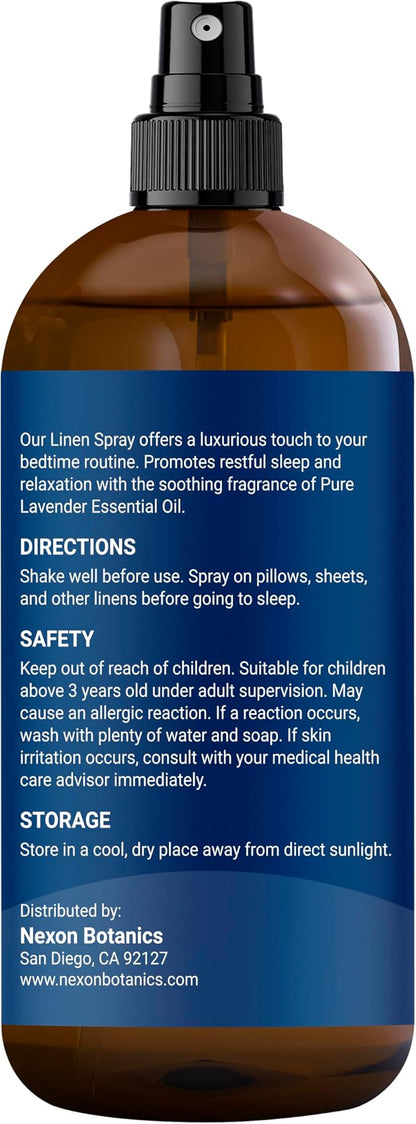 Lavender Linen Spray 8 fl oz - Refreshing Fabric Refresher & Pillow Spray for Bedding, Bed Sheets & Room - Soothing Room Mist - Nexon Botanics