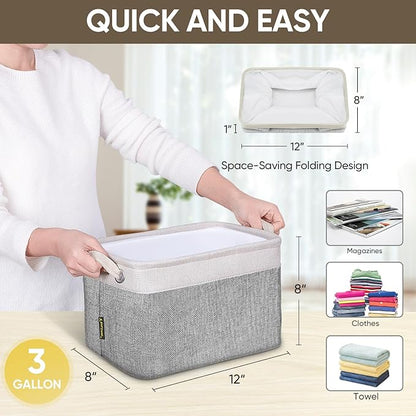 BALEINE 2 Pack Fabric Closet Storage Bins for Shelves, Linen Closet Organizers and Storage, Decorative Baskets for Organizing, Shelf, Clothes, Home, Office (Grey, 12"x8"x8")