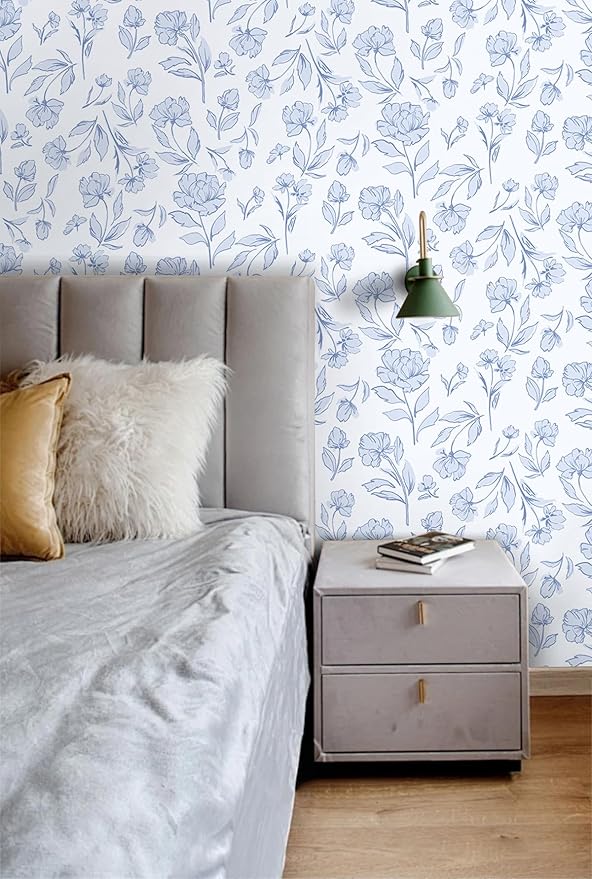 Timeet Floral Peel and Stick Wallpaper Blue and White Wallpaper Removable Self-Adhesive Wall Paper for Bedroom Bathroom Vintage Contact Paper for Walls Covering 17In×78.7In