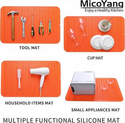 MicoYang Silicone Dish Drying Mat for Multiple Usage,Easy clean,Eco-friendly,Heat-resistant Silicone Mat for Kitchen Counter or Sink,Refrigerator or Drawer Liner Orange 3XL 28 inches x 18 inches