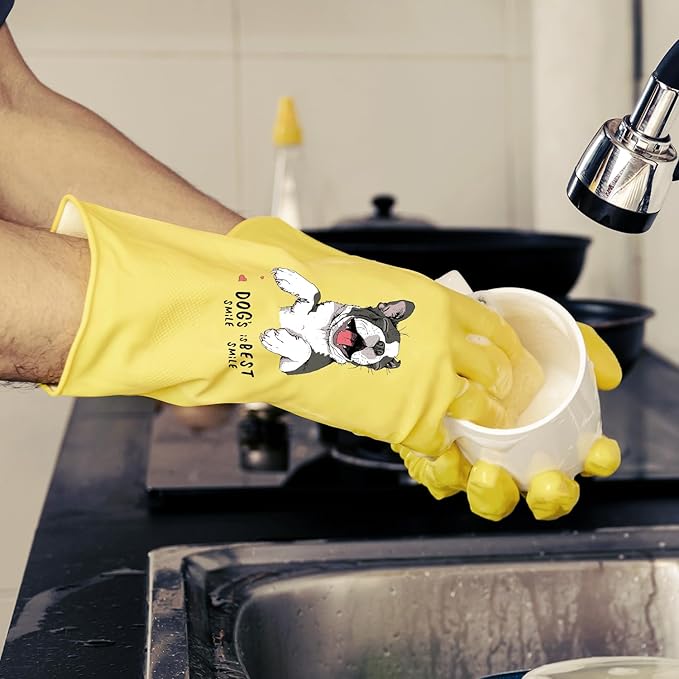 4 Pairs Kitchen Rubber Cleaning Supplies Cute Patterns Gloves Household Cleaning Gloves For Dishwashing