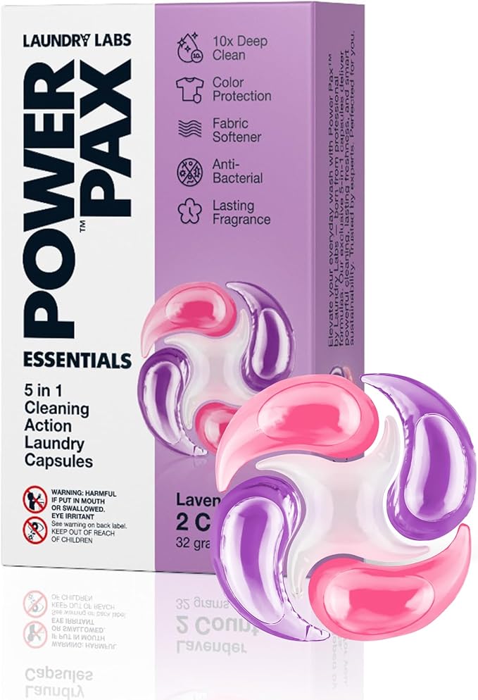 PowerPax 5-in-1 Commercial Laundry Detergent Capsules for Vending Machine, Lavender, 100 Count in 2 Packs – Stain Remover, Odor Eliminator, Color Booster, Fabric Softener for Coin Vend Laundromat Use