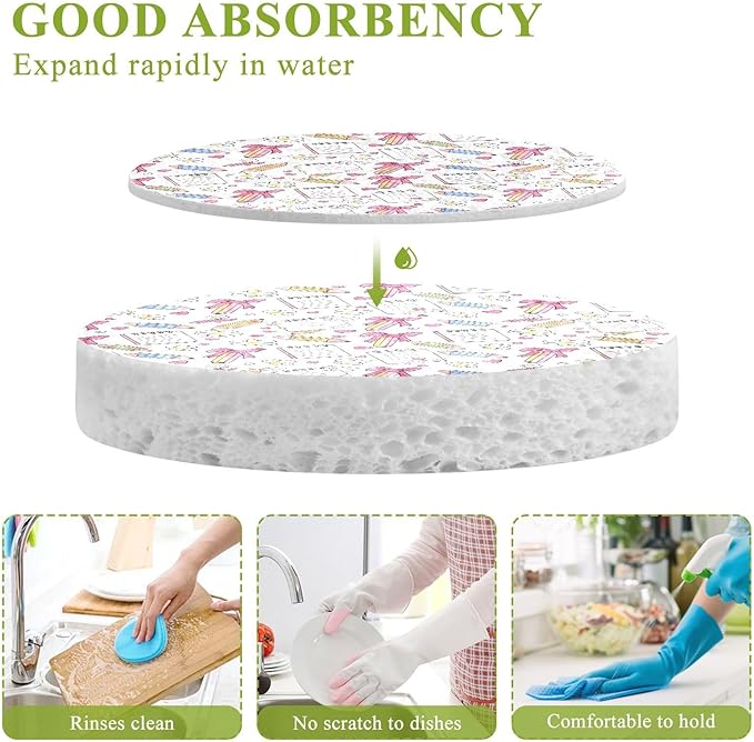 Pencils with Bows Kitchen Scrub Sponges, Pop-up Kitchen Cleaning Sponges Reusable Dish Washing Sponges for Bathroom Household Cleaning 3 Pack - Non Scratch Scrubber