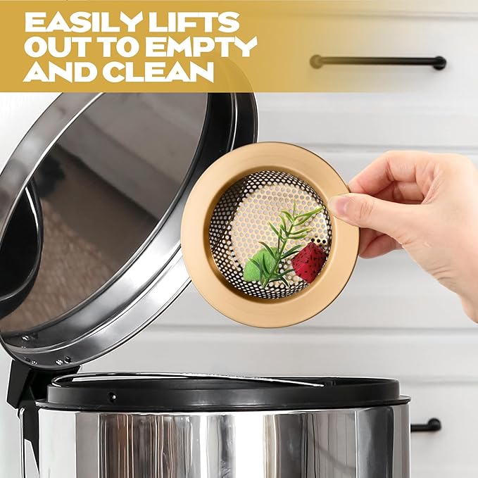 Retisee 2 Pcs Sink Strainer Stainless Steel Kitchen Sink Drain Strainer Basket Cover Mesh Hair Food Catcher, Large Wide Rim of 4.4 Diameter (Champagne Bronze)