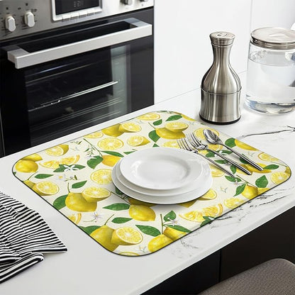 Dish Drying Mat Drainer Pads - Extra Large Microfiber Drying Mats for Dishes Kitchen Counter Super Absorbent Pads for Draining Racks (Yellow,18"x24" )