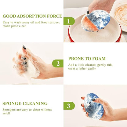 Wolf Kitchen Scrub Sponges, Pop-up Kitchen Cleaning Sponges Reusable Dish Washing Sponges for Bathroom Household Cleaning 3 Pack - Non Scratch Scrubber